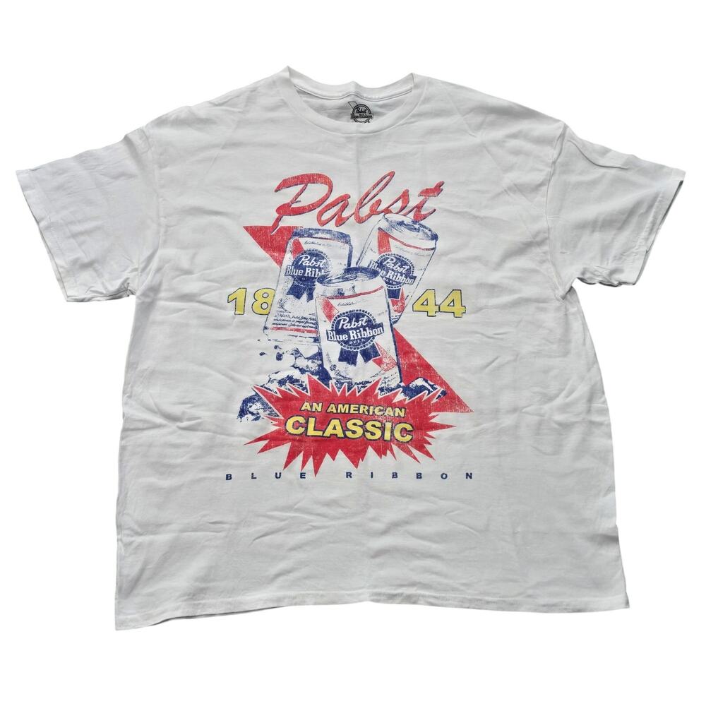 Pabst Blue Ribbon "1844 American Classic" White Graphic T-Shirt Vintage Tee